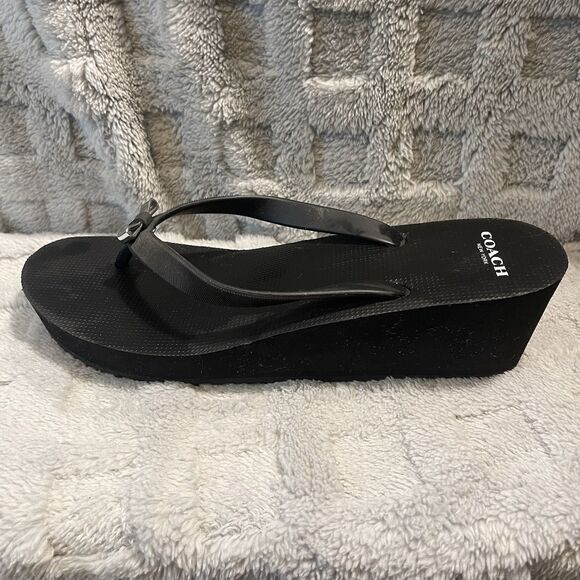 Coach Loralyn Black Wedge Thong Slip On Sandals Flip Flops Rubber Sz US 9B - Picture 9 of 16